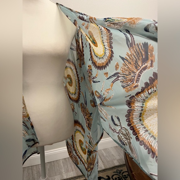 New Umgee Teal Tribal Feather Print Open Kimono Cover-Up S/M Chic & Breezy! NWT - Picture 12 of 16